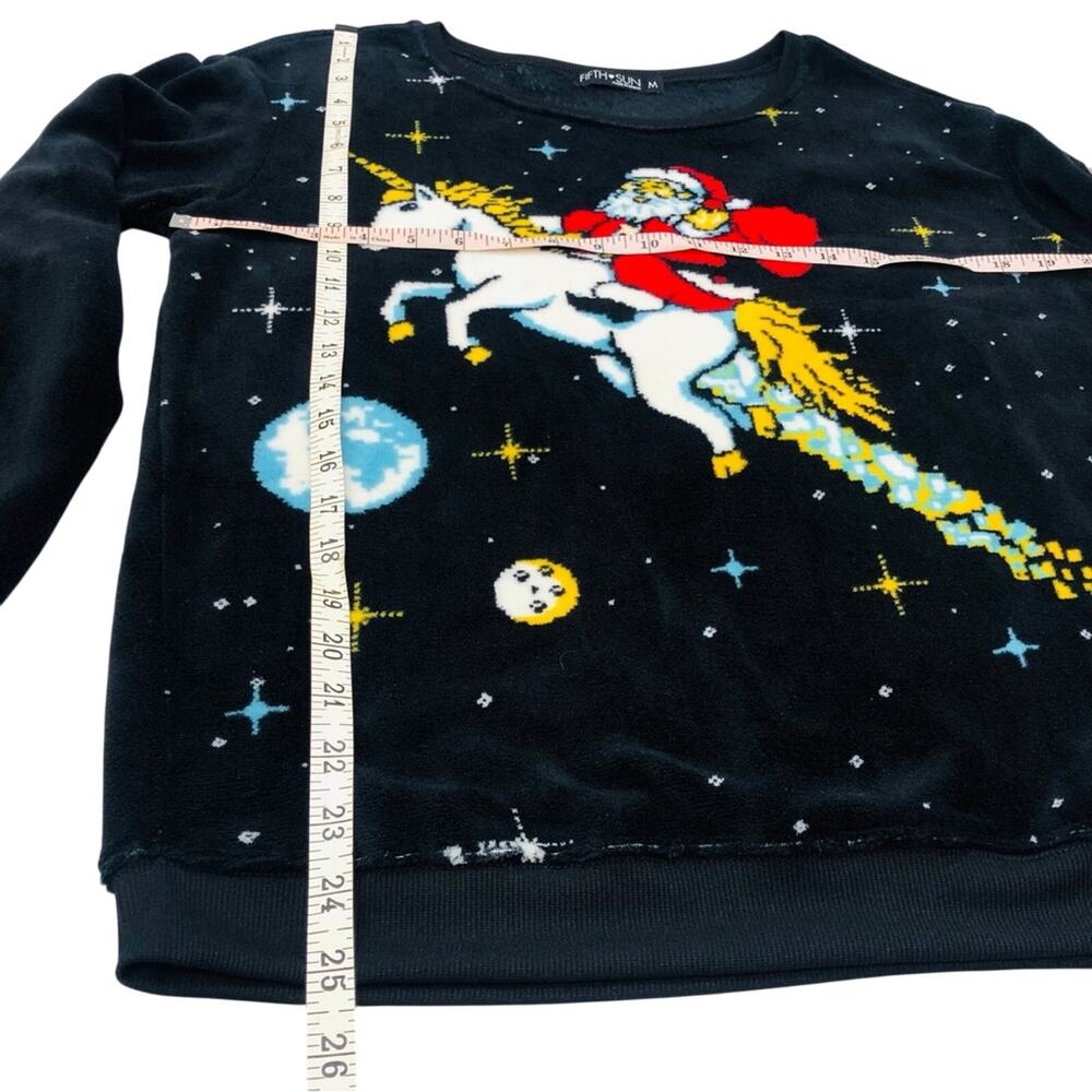 NWOT Fifth Sun Santa on a Unicorn in the Universe Black Fleece Top Long Sleeve - Picture 10 of 16